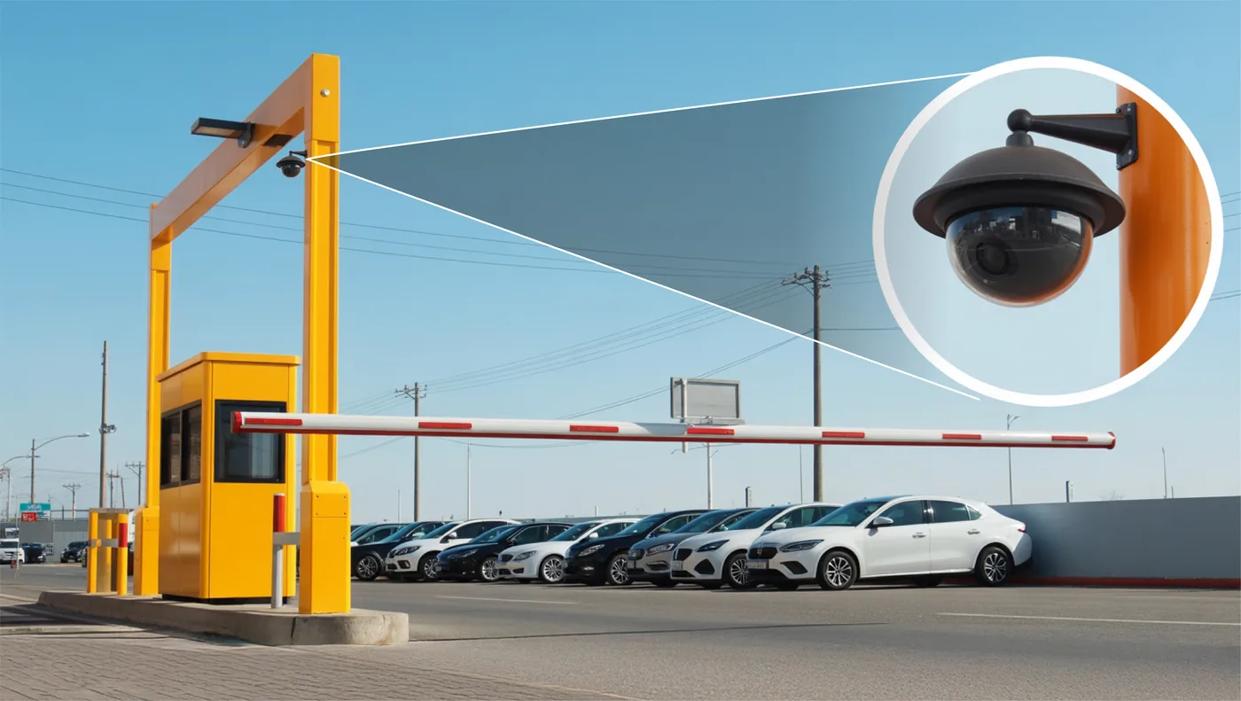 Cámara de vigilancia instalada en pluma de acceso vehicular, sistema CCTV de PIS Power Industrial Solutions